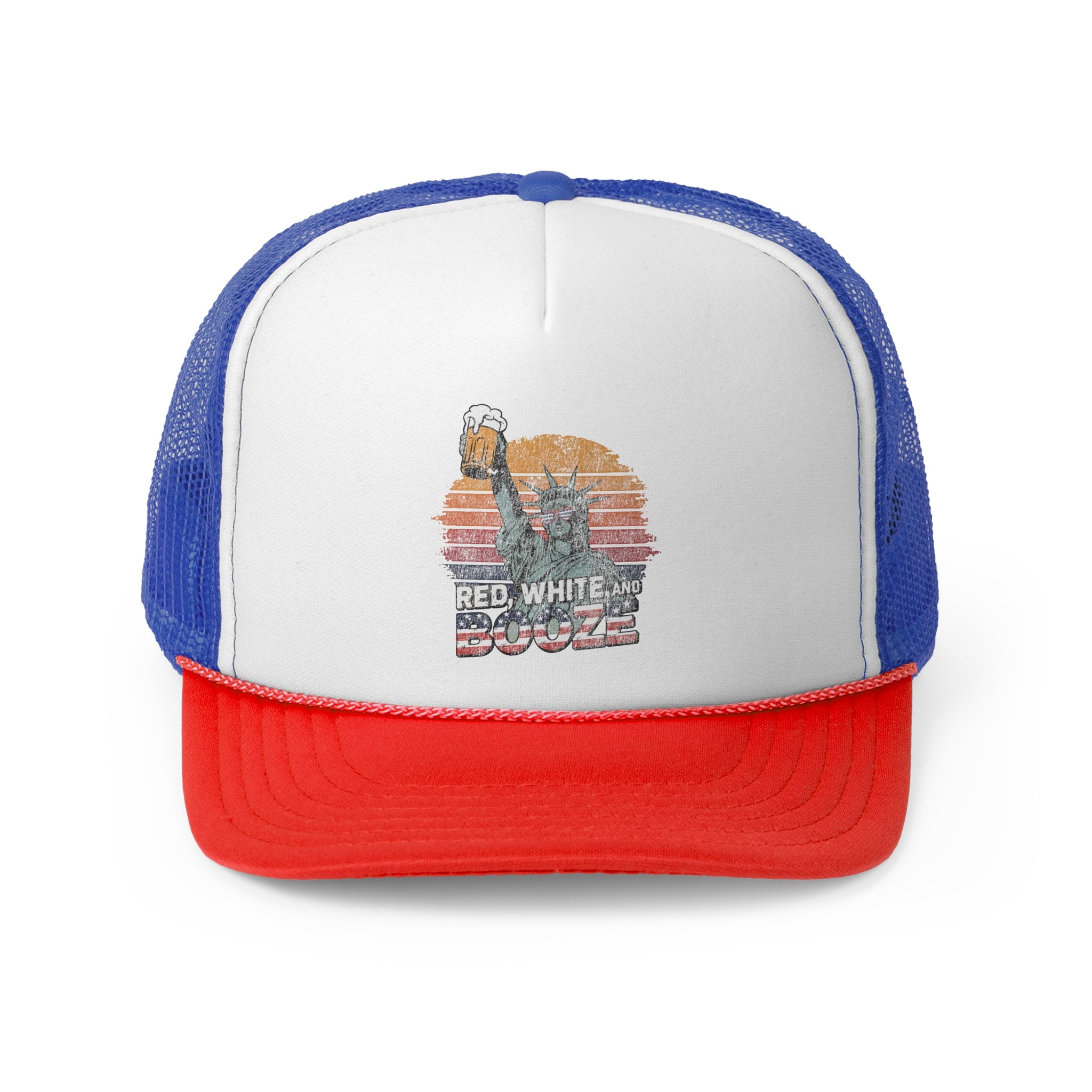 Red White and Booze - Retro Trucker Cap - Throwback Paradise #