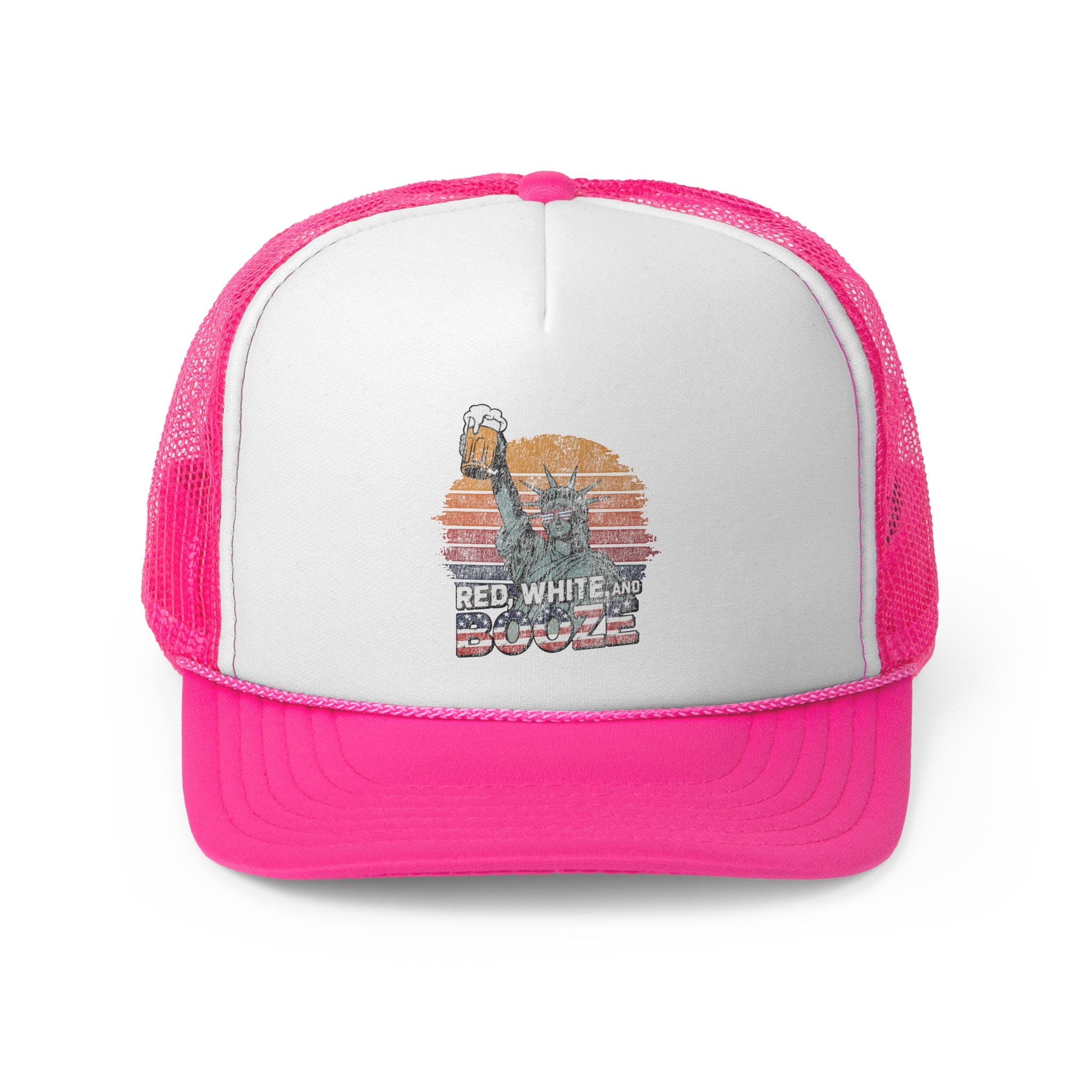 Red White and Booze - Retro Trucker Cap - Throwback Paradise #