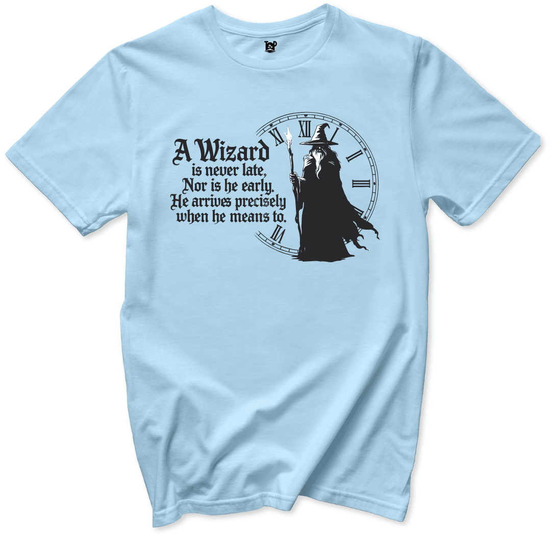 Printify T-Shirt Light Blue / S Wizard never late T-Shirt