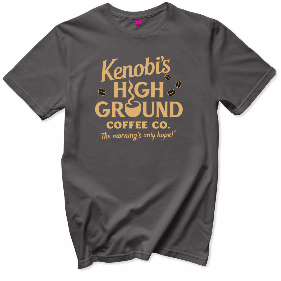 Printify T-Shirts Charcoal / S Kenobis High Ground Coffee T-Shirt