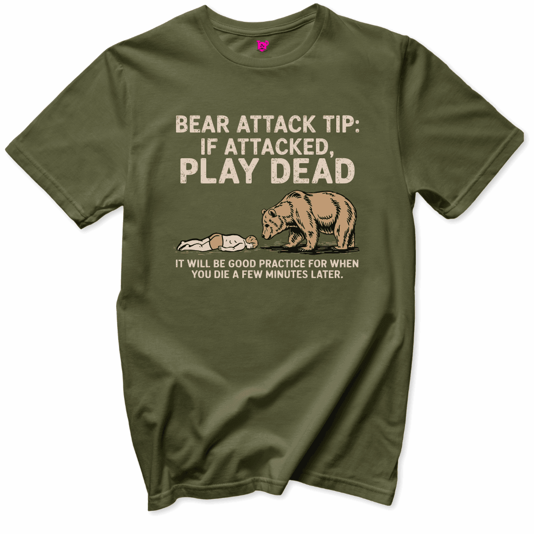 Printify T-Shirts Military Green / S Bear Attack Tip T-Shirt