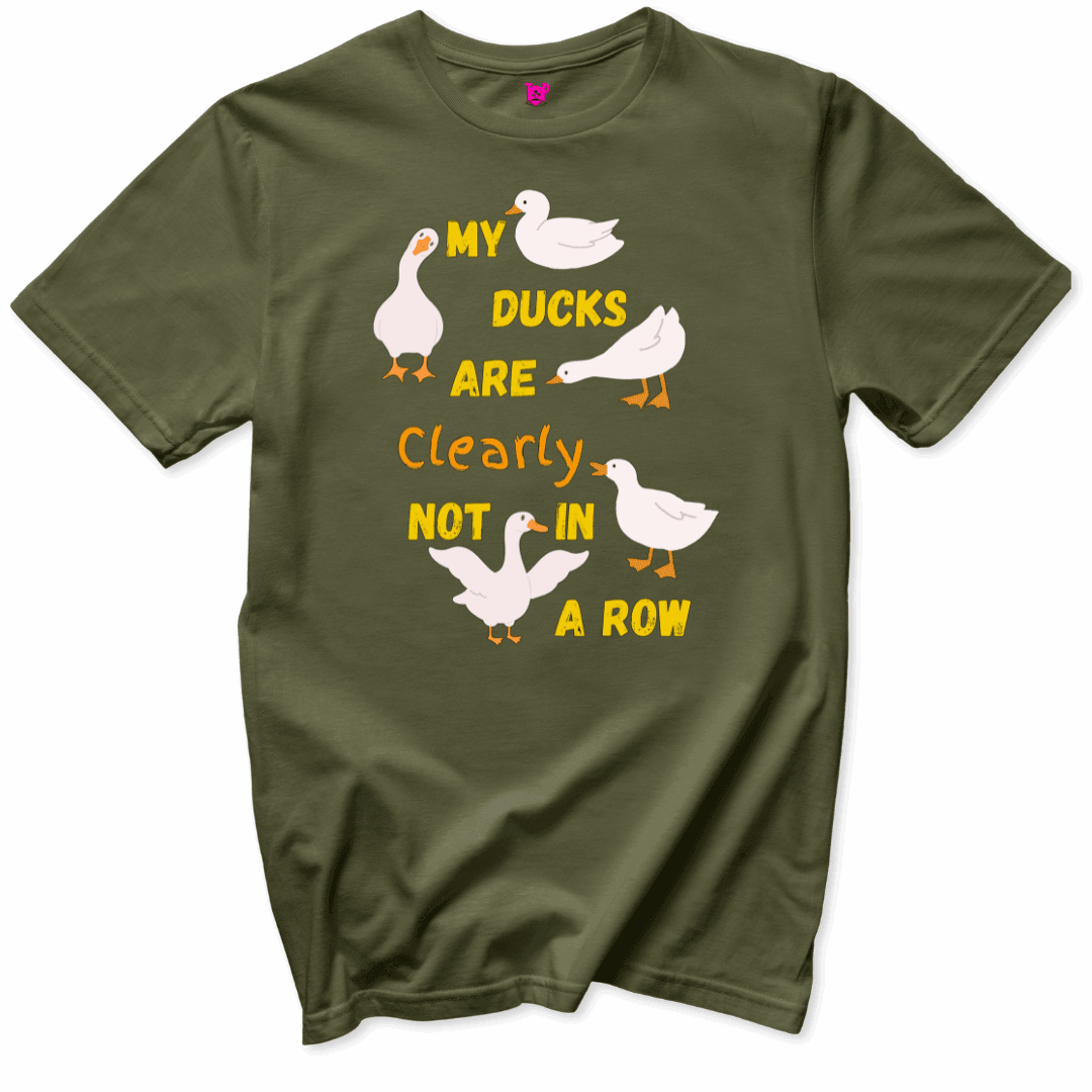 Printify T-Shirts Military Green / S Ducks Not in a Row Funny T-Shirt