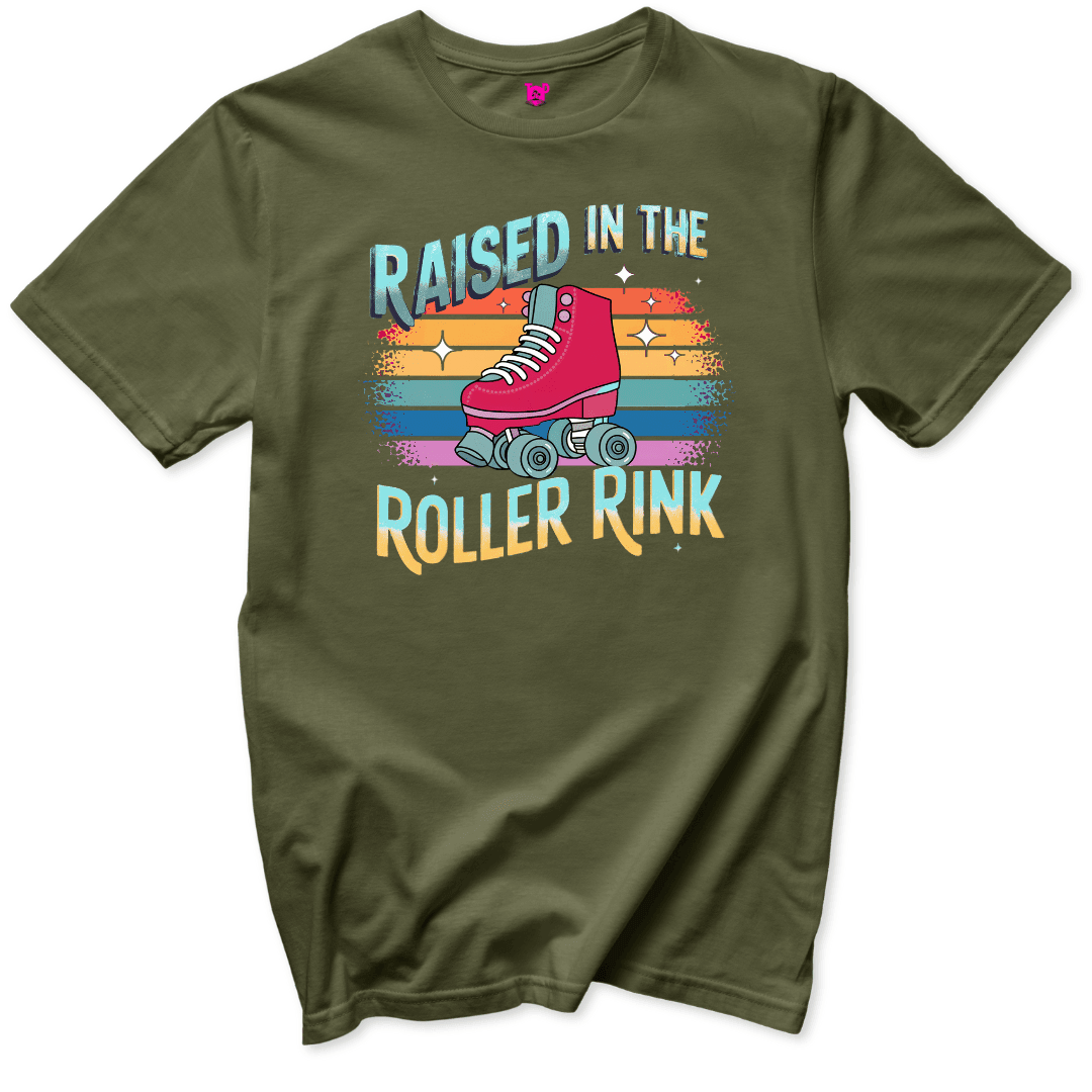 Printify T-Shirts Military Green / S Raised in the Roller Rink Retro T-Shirt