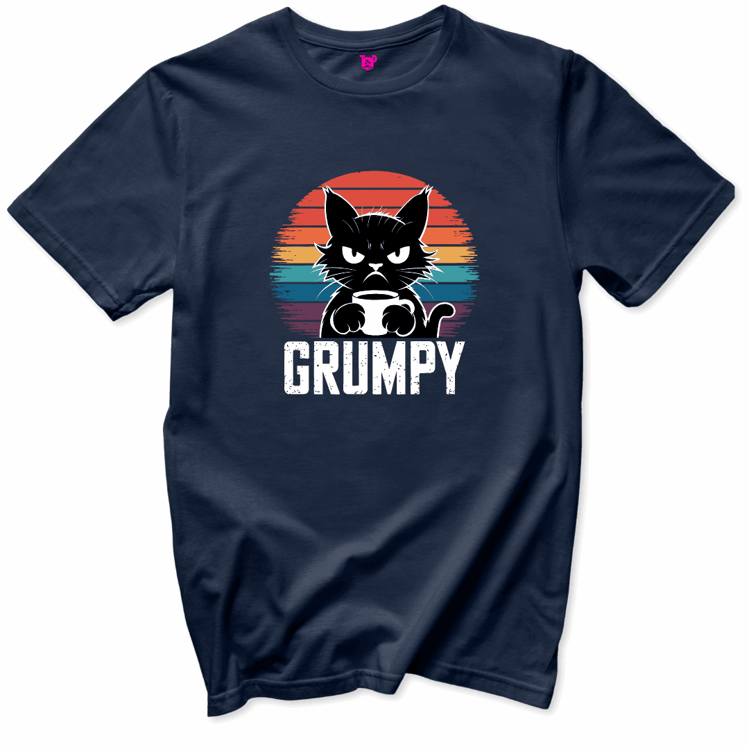 Printify T-Shirts Navy / S Grumpy Cat Coffee T-Shirt