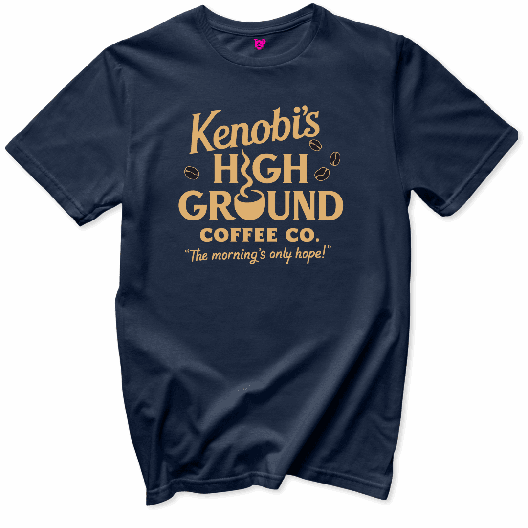 Printify T-Shirts Navy / S Kenobis High Ground Coffee T-Shirt